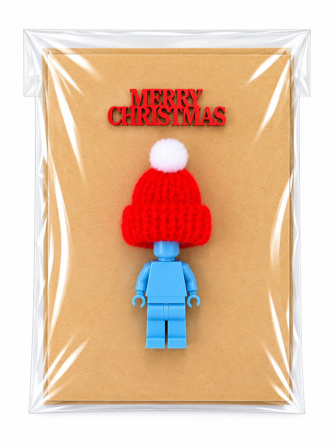 LIGHT BLUE BRICK MAN SANTA CHRISTMAS CARD