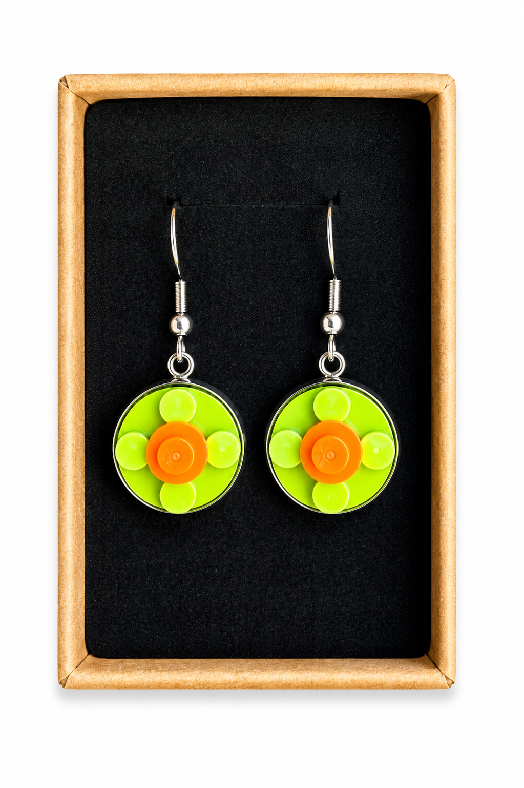 GREEN & ORANGE BRICK EARRINGS