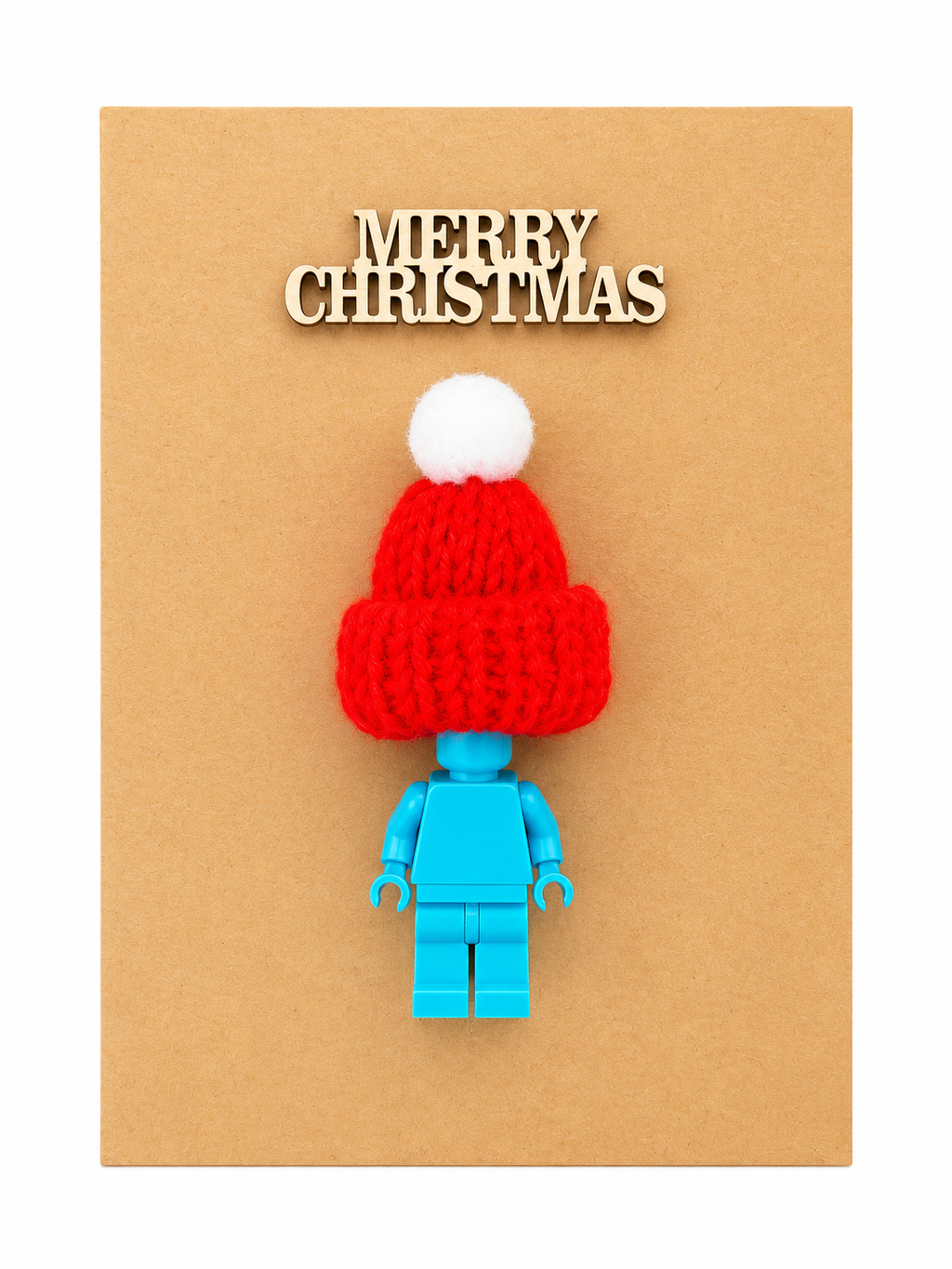LIGHT BLUE BRICK MAN SANTA CHRISTMAS CARD
