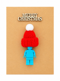 LIGHT BLUE BRICK MAN SANTA CHRISTMAS CARD