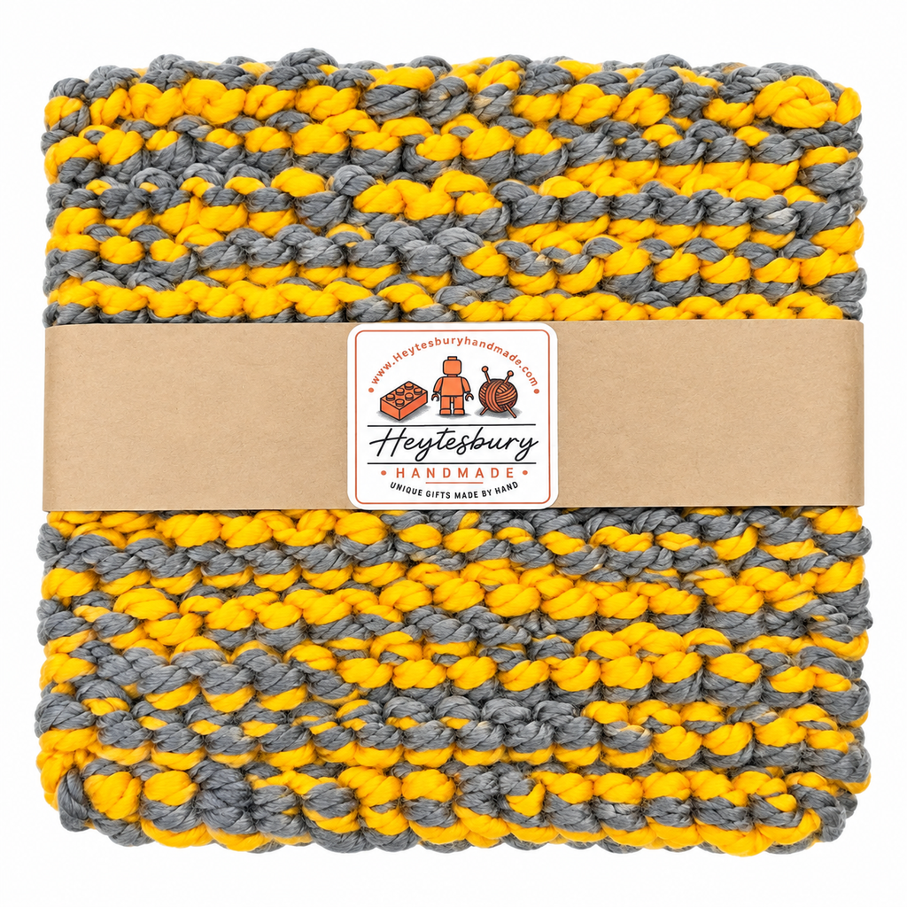 ORANGE & GREY HAND KNITTED TRIVET/POT STAND