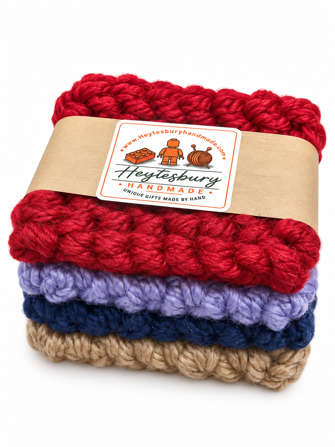 MULTICOLOURED HAND KNITTED COASTER SET