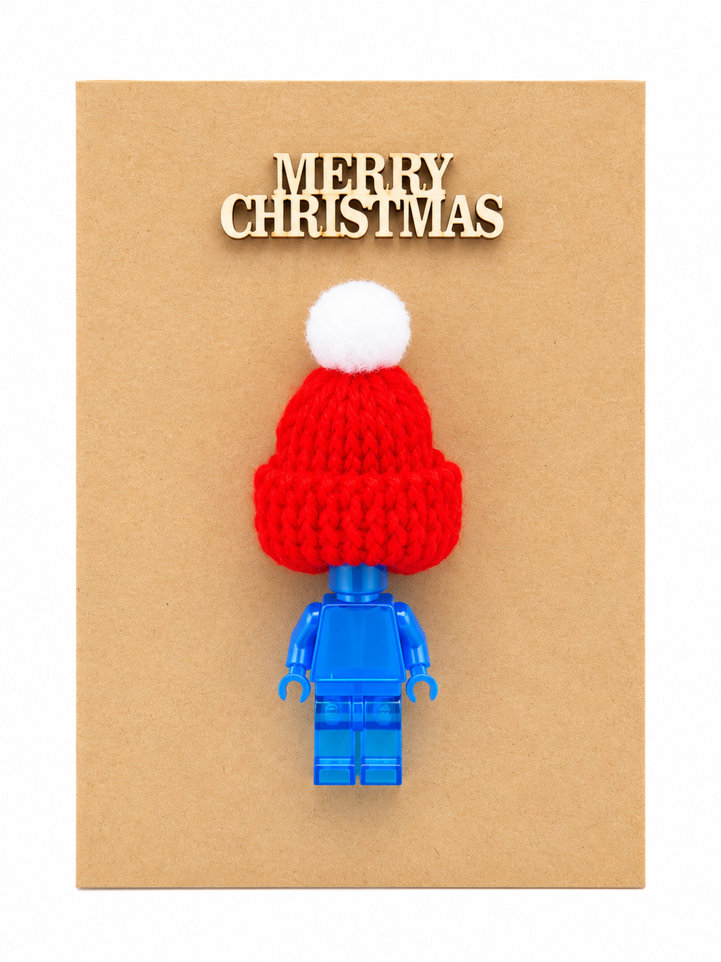TRANSPARENT BLUE BRICK MAN SANTA CHRISTMAS CARD