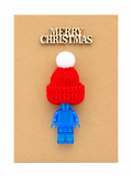 TRANSPARENT BLUE BRICK MAN SANTA CHRISTMAS CARD