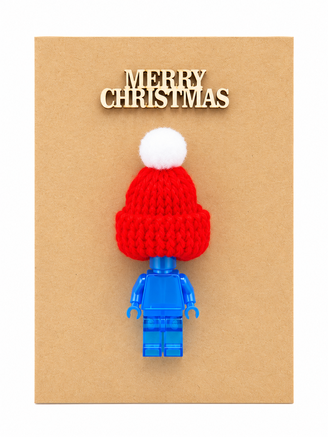 TRANSPARENT BLUE BRICK MAN SANTA CHRISTMAS CARD