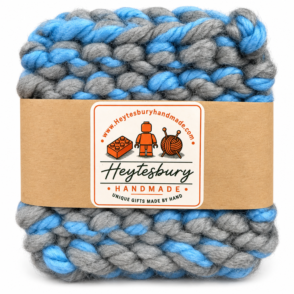 LIGHT BLUE & GREY HAND KNITTED COASTER SET