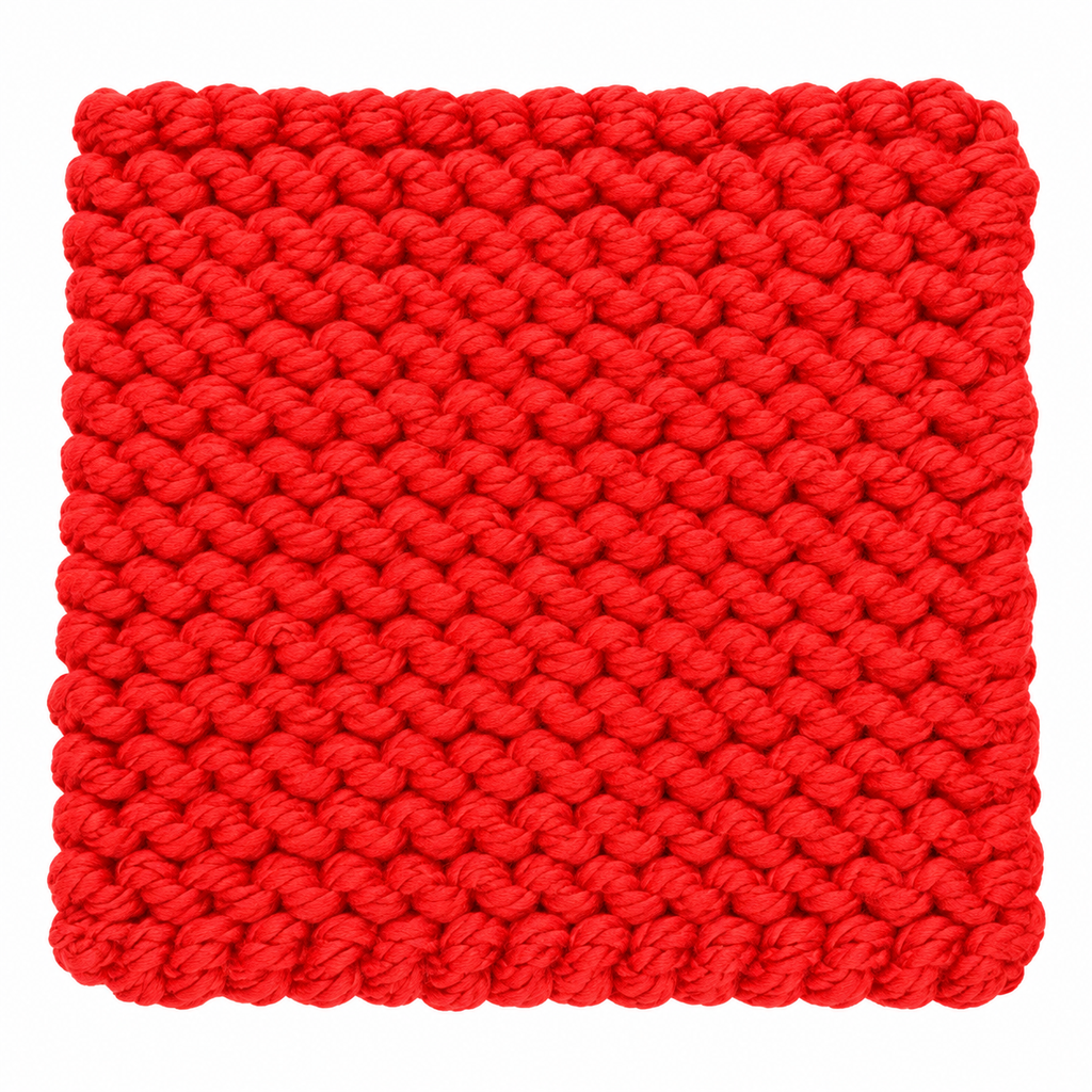 RED HAND KNITTED TRIVET/POT STAND