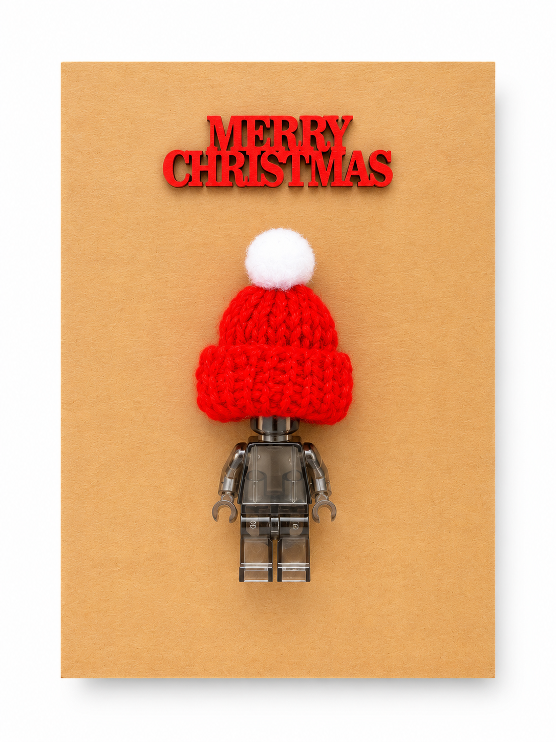 BLACK TRANSPARENT BRICK MAN SANTA CHRISTMAS CARD