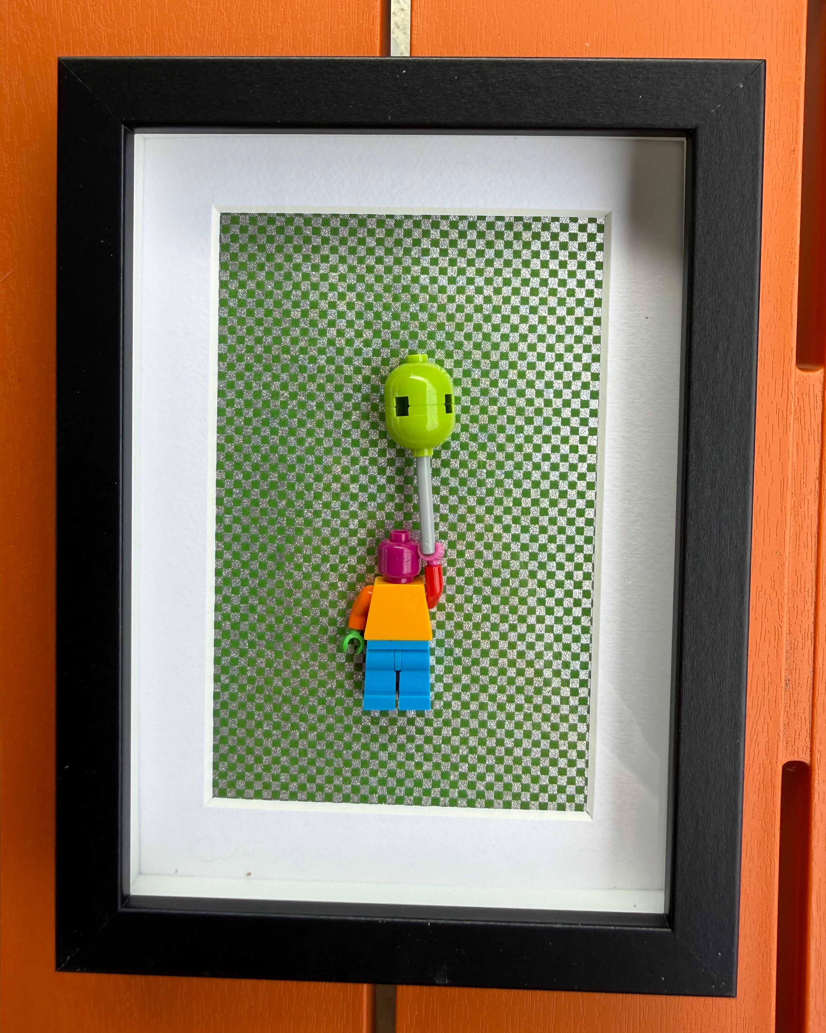 FRAMED MULTICOLOUR BRICK FIGURE WITH BALLOON
