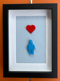 FRAMED BLUE BRICK FIGURE WITH HEART