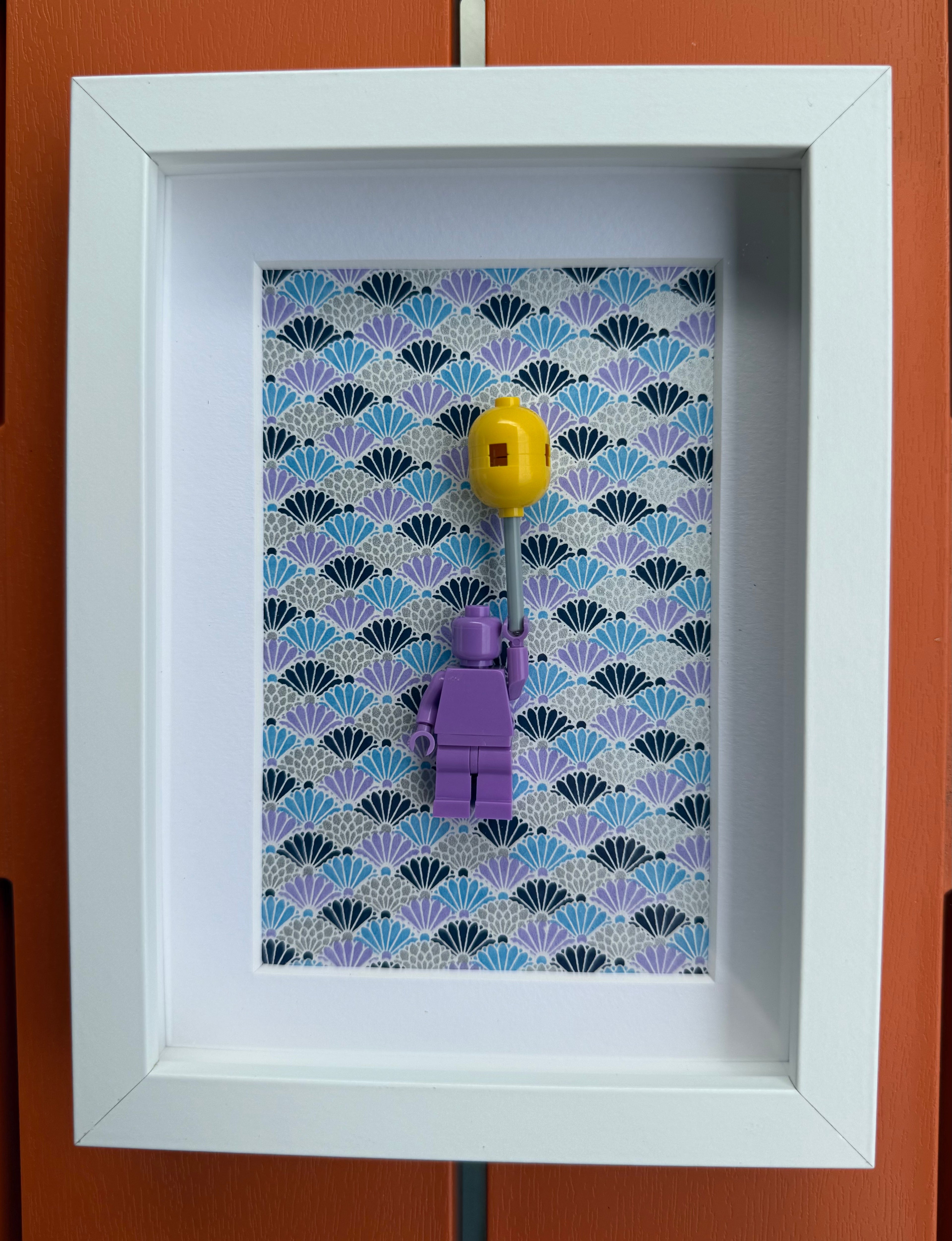 FRAMED PURPLE BRICK FIGURE WITH BALLOON