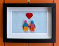 FRAMED MULTICOLOUR BRICK FIGURE COUPLE WITH HEART
