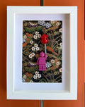 FRAMED PINK BRICK FIGURE WITH BALLOON