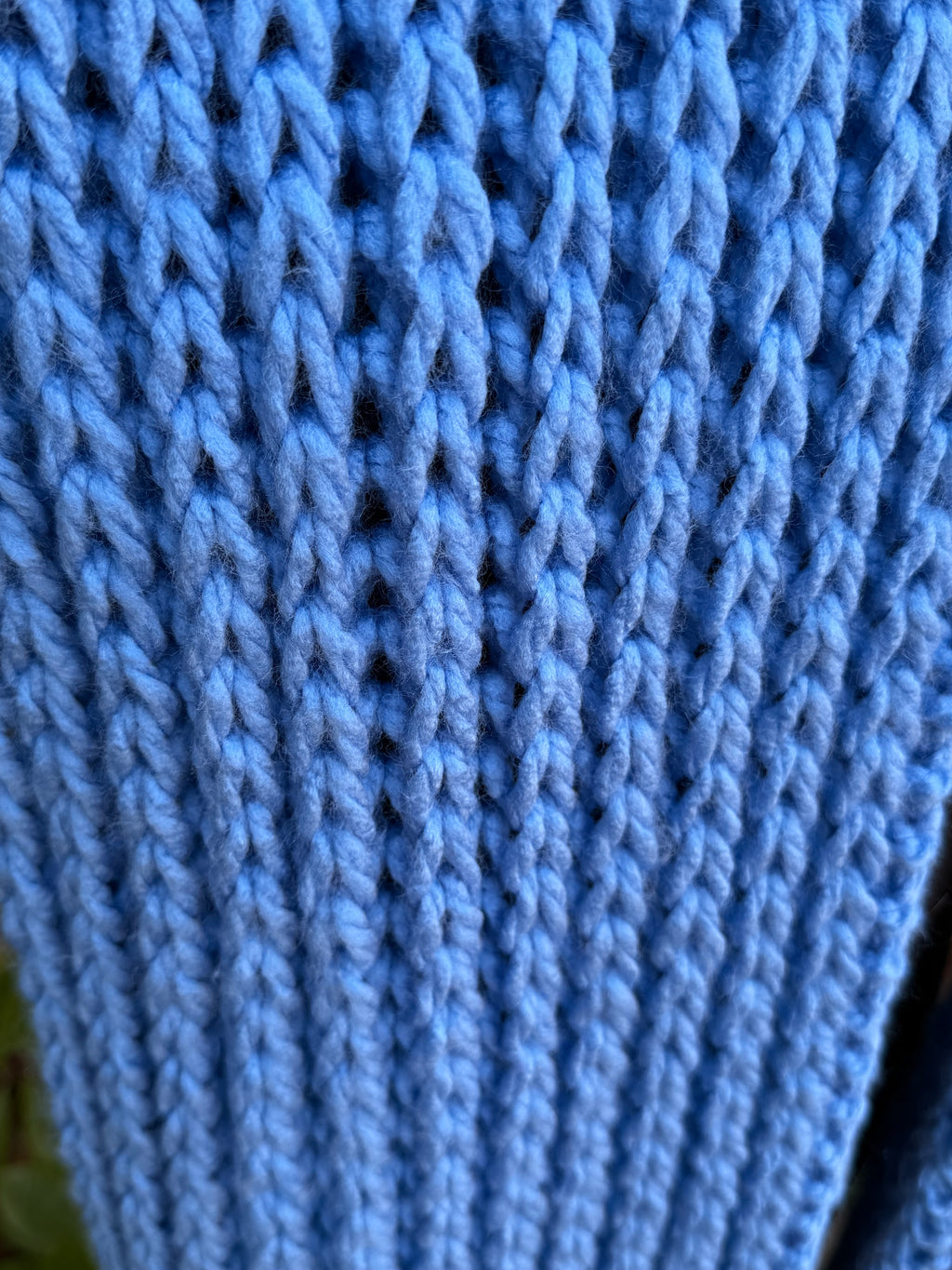 Hand knitted Blue & Grey chunky rib pattern scarf
