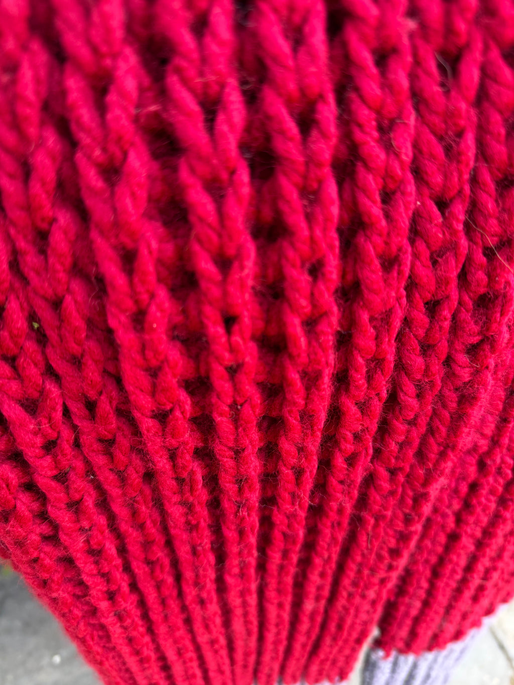 Hand knitted Red & Grey chunky rib pattern scarf
