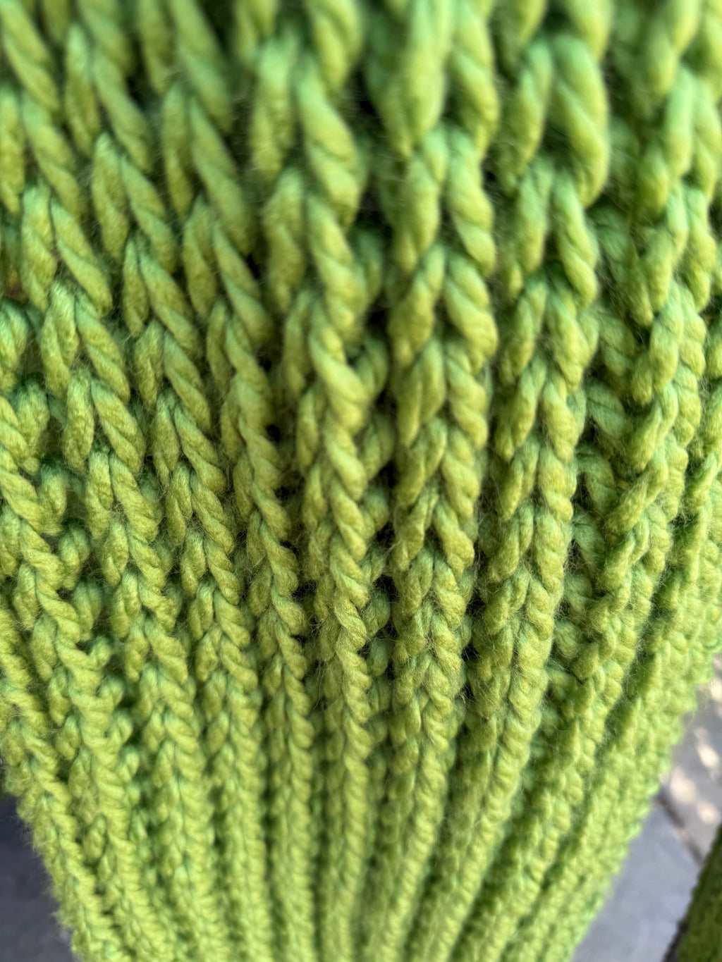 Hand knitted Green & Grey chunky rib pattern scarf