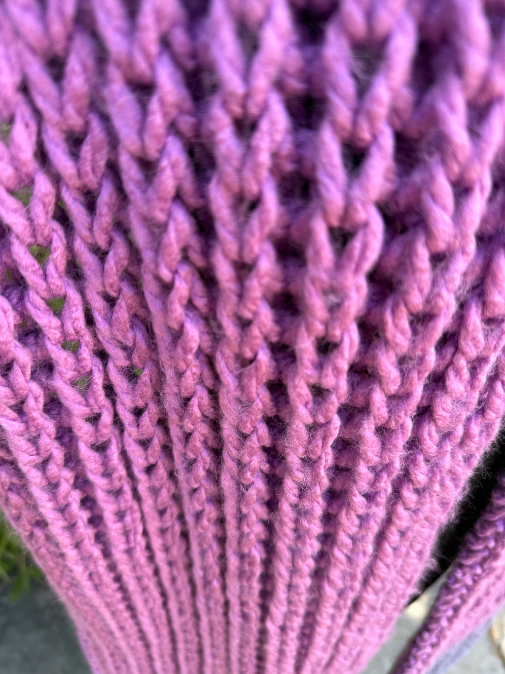 Hand knitted Purple & Grey chunky rib pattern scarf