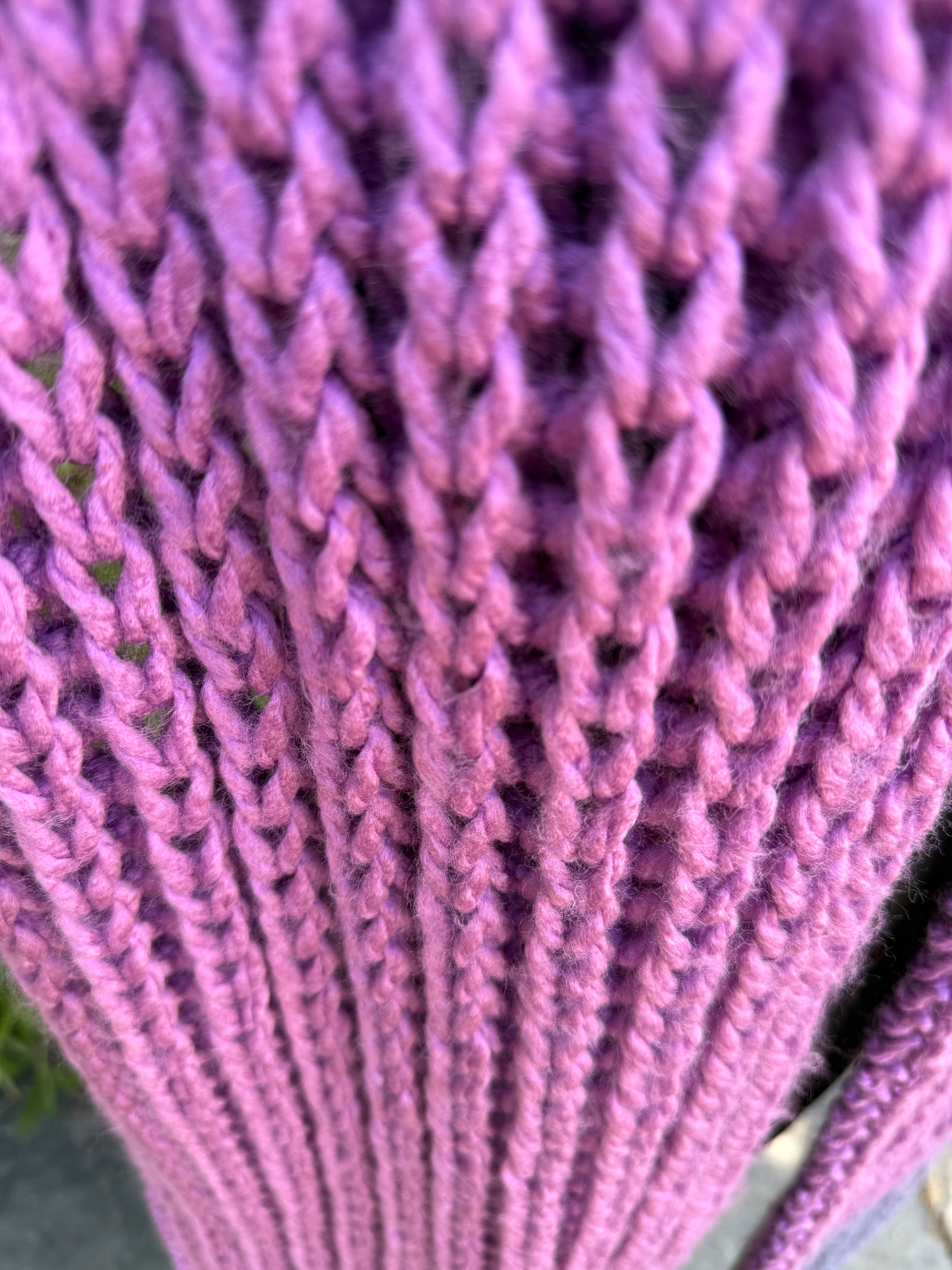 Hand knitted Purple & Grey chunky rib pattern scarf