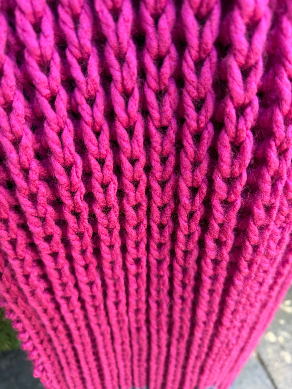 Hand knitted Dark Pink & Grey chunky rib pattern scarf