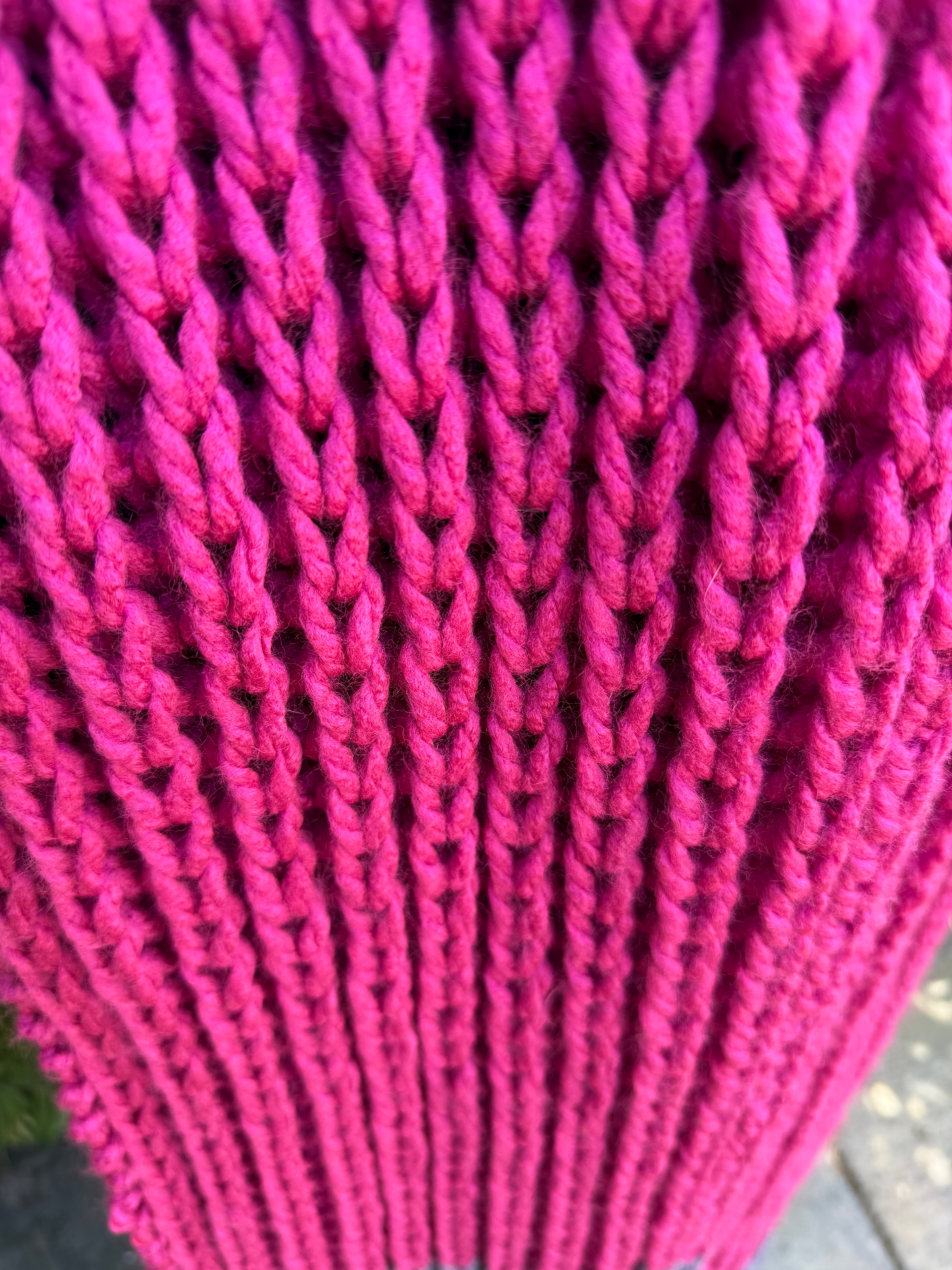 Hand knitted Dark Pink & Grey chunky rib pattern scarf