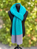 Hand knitted Teal & Grey chunky rib pattern scarf