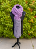 Hand knitted Purple & Grey chunky rib pattern scarf