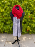 Hand knitted Red & Grey chunky rib pattern scarf