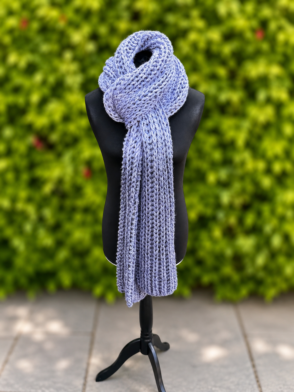 Hand knitted Light & Dark Grey chunky rib pattern scarf