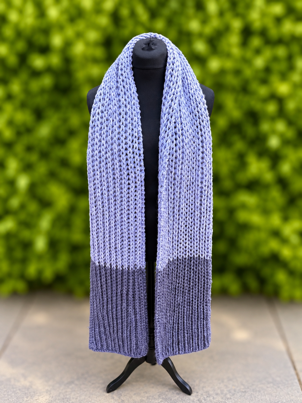 Hand knitted Light & Dark Grey chunky rib pattern scarf