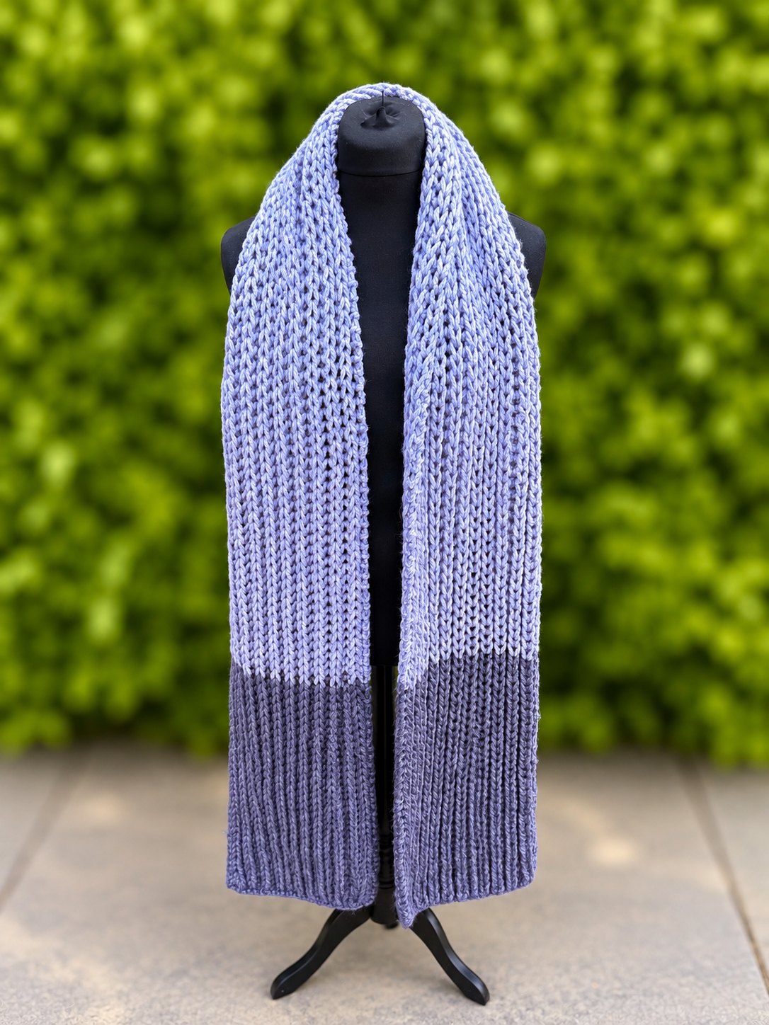 Hand knitted Light & Dark Grey chunky rib pattern scarf