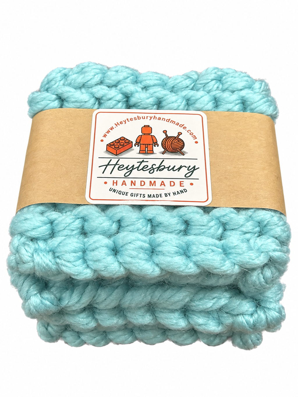 PALE BLUE HAND KNITTED COASTER SET