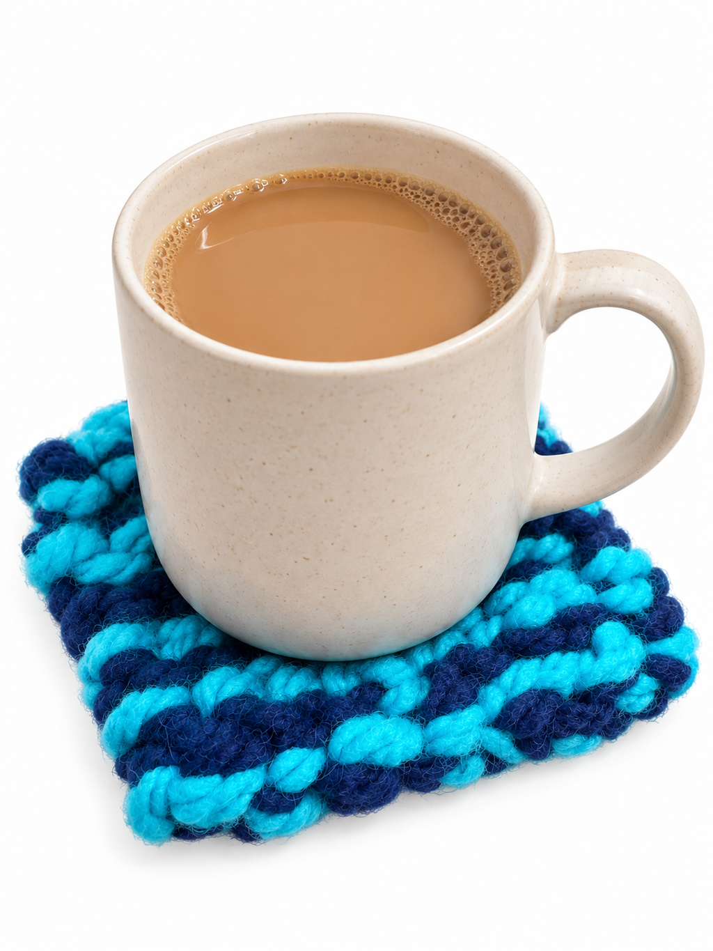 BLUE & TURQUOISE HAND KNITTED COASTER SET