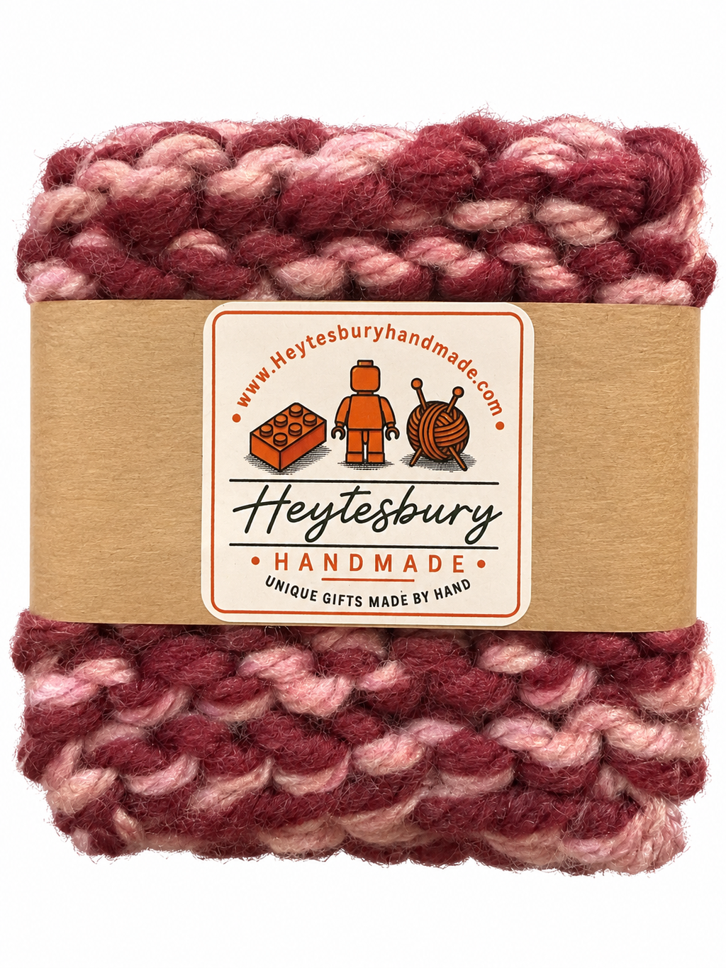 MAROON & PINK HAND KNITTED COASTER SET