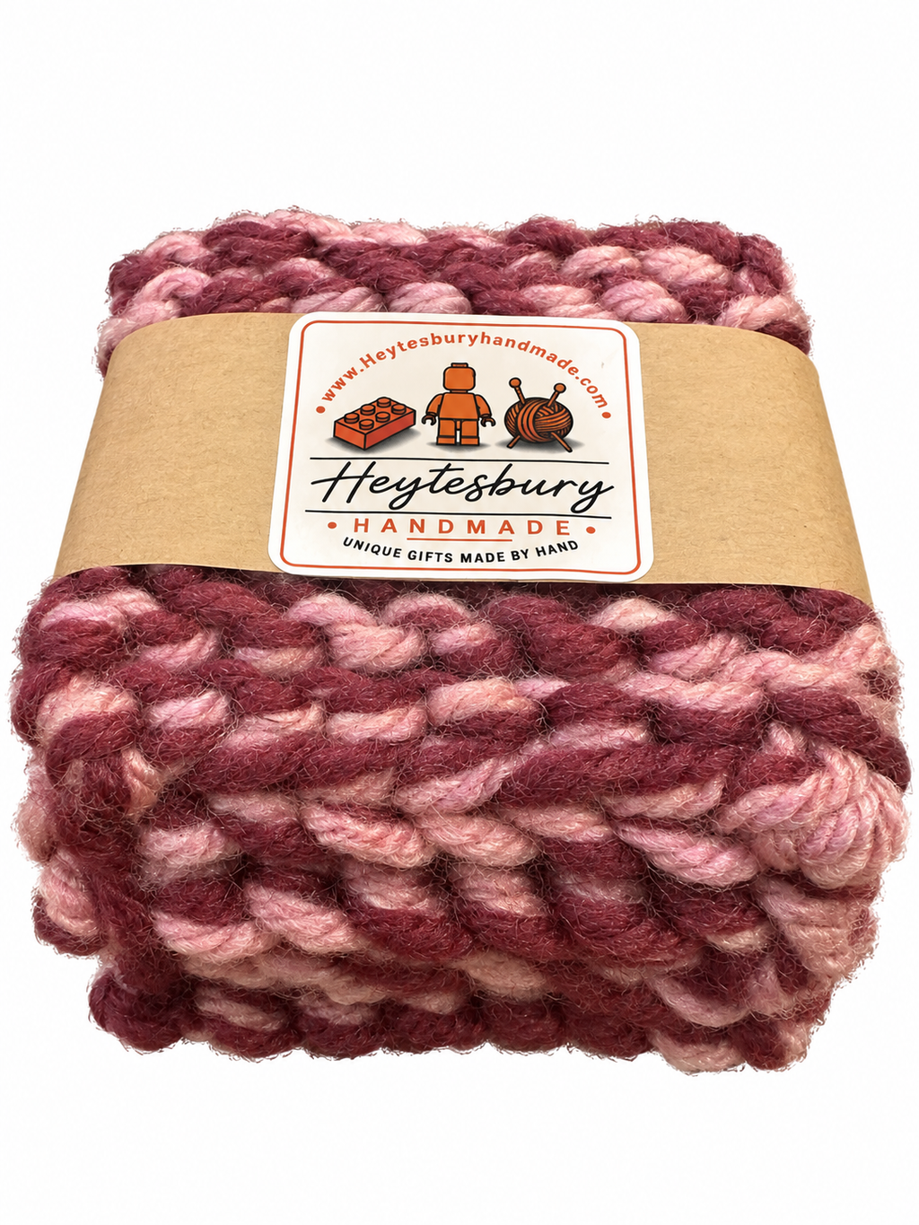 MAROON & PINK HAND KNITTED COASTER SET