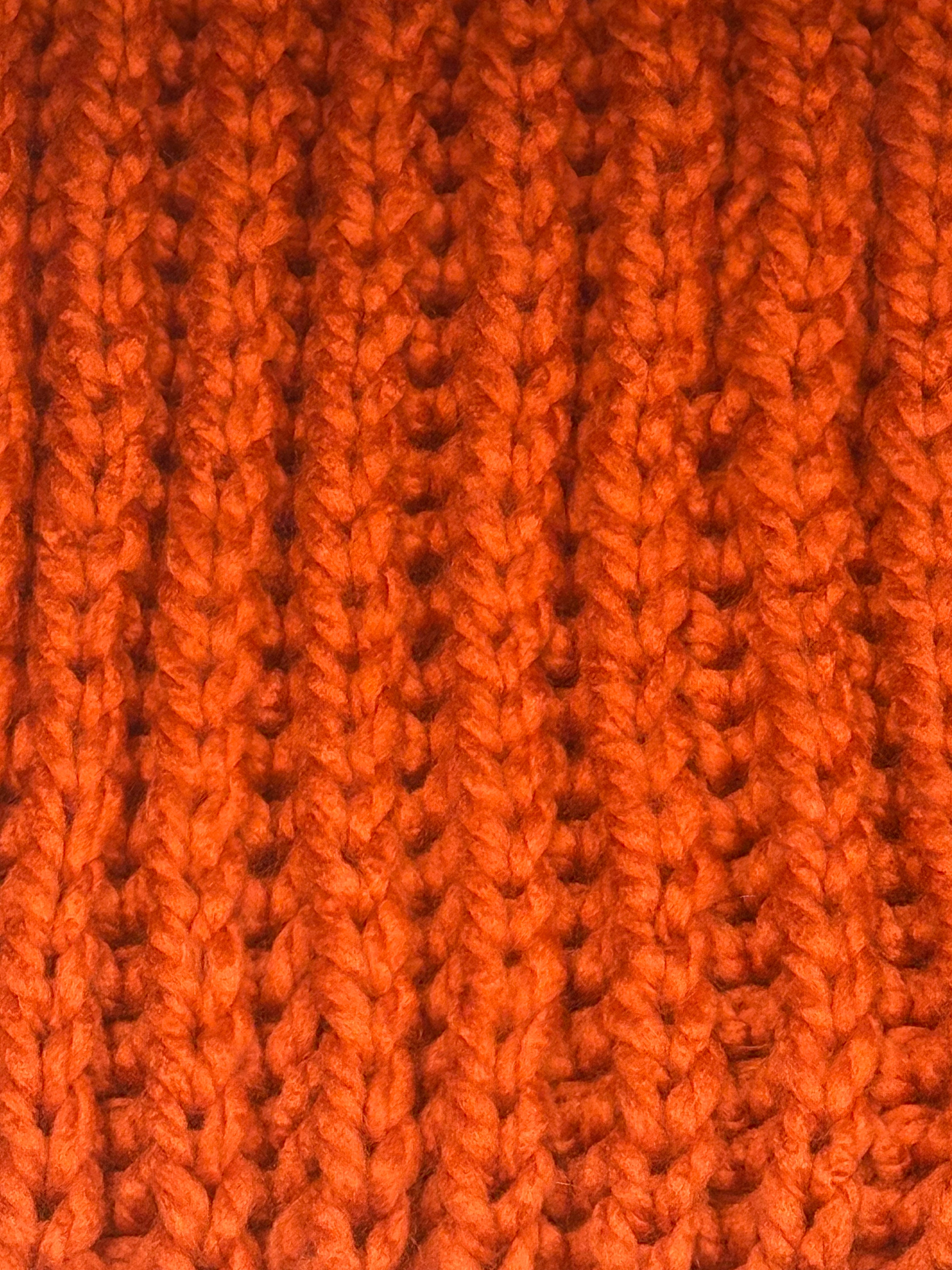 Hand knitted Rust Orange & Grey chunky rib pattern scarf