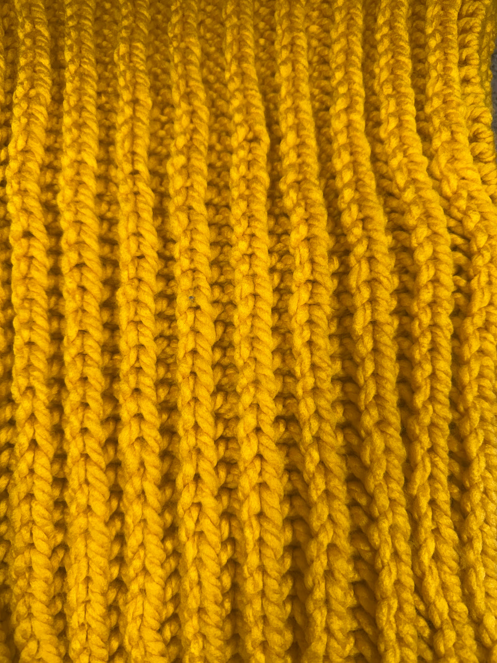 Hand knitted Yellow & Grey chunky rib pattern scarf