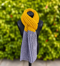 Hand knitted Yellow & Grey chunky rib pattern scarf